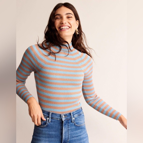 Boden | Matilda Sparkle Jumper Mockneck Fitted Striped Sweater Large Metallic - Picture 1 of 12